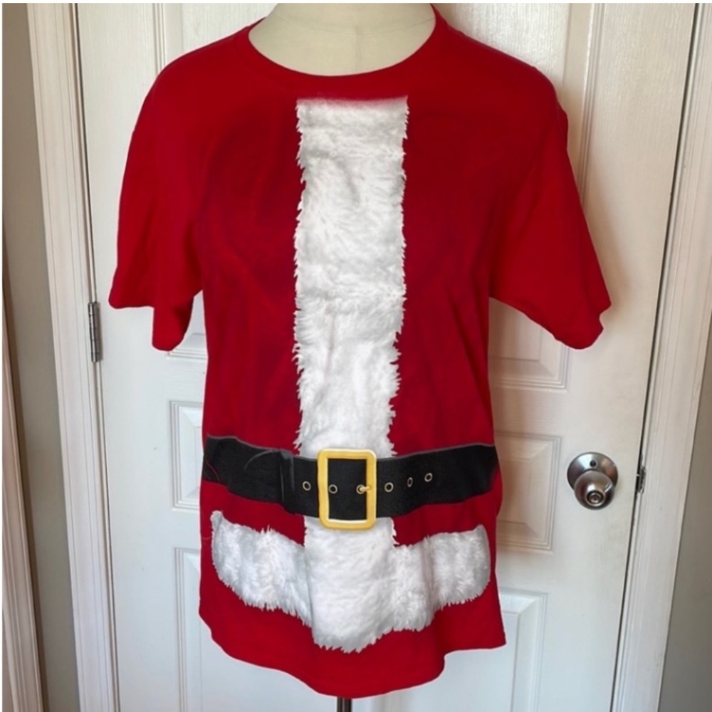 Dec.25th Christmas T-Shirt Santa Suit Holiday Red White Black Gray Gold Fur Belt - Picture 6 of 16
